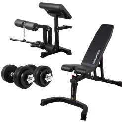 Darwin Hantelbank FB90 und 2 Kurzhanteln 15 kg